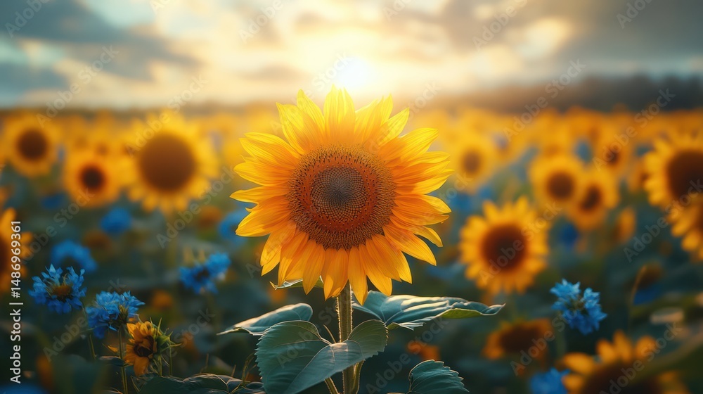 Fototapeta premium Sunflower field at sunrise