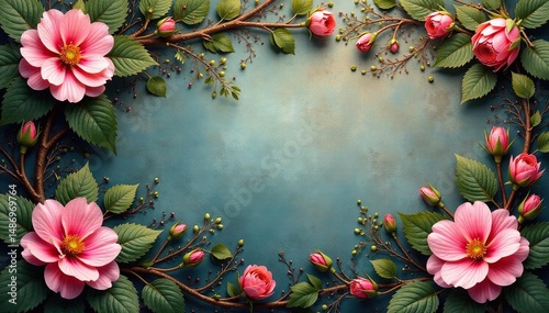 Intricate blooms & vines, rich texture, muted tones, floral tapestry, fabric, vines