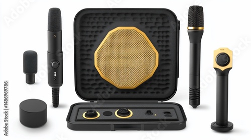 Premium Microphone Recording Studio Kit: Gold Accents & Black Elegance
