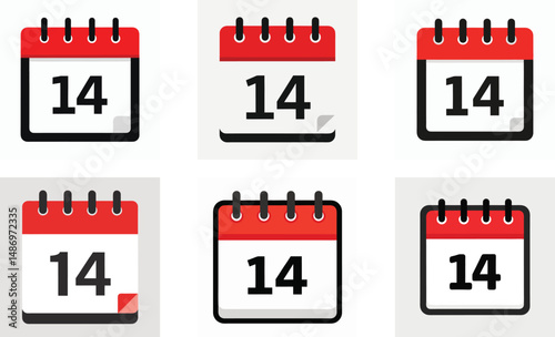 Set of Six February 14 Calendar Icons