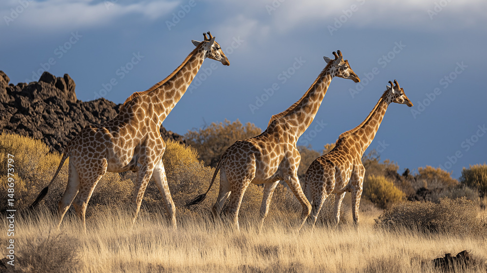 Fototapeta premium a group of giraffes walking 