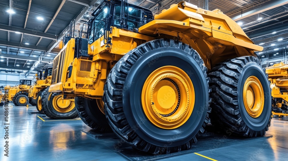 Hydraulic systems being tested on large earthmoving machines inside a factory Hydraulic systems being tested on large earthmoving machines inside a factory
