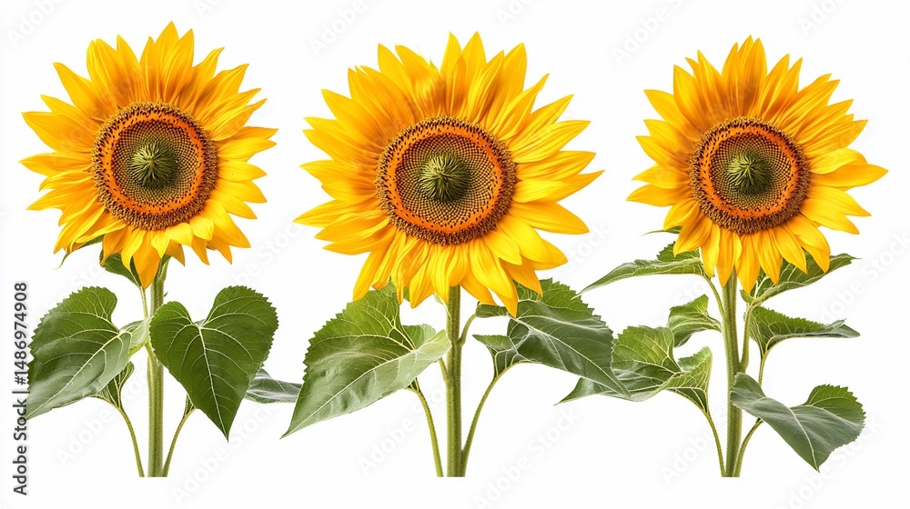 Obraz premium Radiant Trio: Three Sunflowers in Full Bloom
