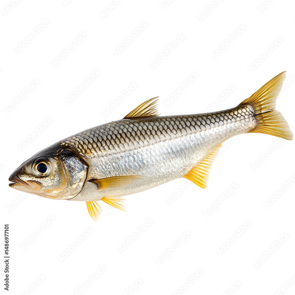 Naklejka premium realistic fish, watercolor fish, seafood illustration, hand painted fish, nature animal art, fresh fish vector, silver fish, healthy food fish, transparent fish, transparent background