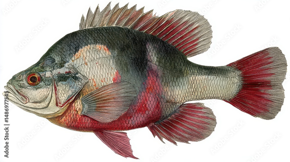 Fototapeta premium Profile view of a colorful freshwater fish.