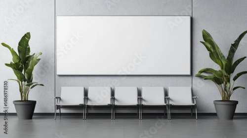 Empty waiting area with blank billboard