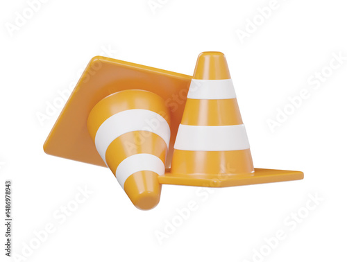 3d traffic cone icon concept