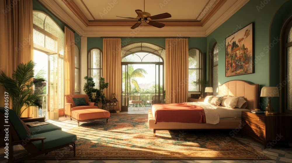Fototapeta premium Luxurious bedroom with expansive views