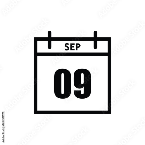 calender icon, 09 september icon with white background