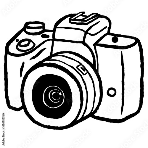 Hand-drawn digital camera illustration in black and white