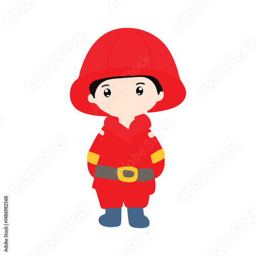 Kawaii firefighter  kids cartoon isolated on white background. fire fighter uniform with fire emergency clip art set. Flat vector design isolated white background