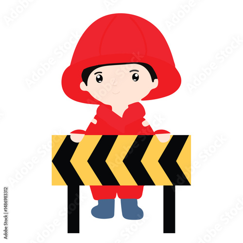 Kawaii firefighter  kids cartoon isolated on white background. fire fighter uniform with fire emergency clip art set. Flat vector design isolated white background