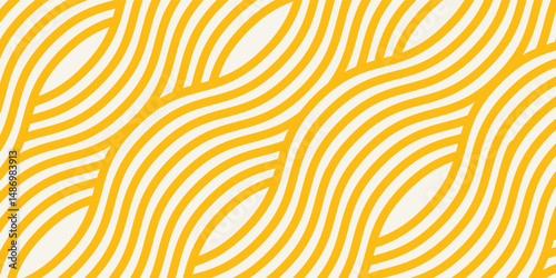 Yellow instant noodle, pasta and spaghetti texture with geometric wavy lines. Ramen, pasta vector pattern. Background abstract food illustration