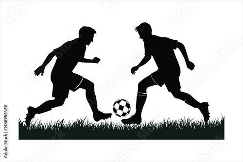 Two playing football soccer silhouette