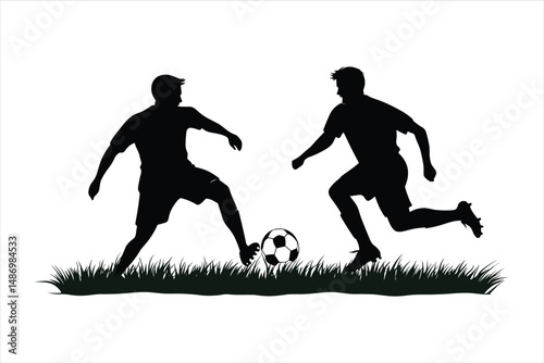 Two playing football soccer silhouette