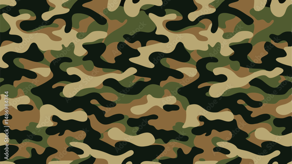 Fototapeta premium Seamless vector camouflage design in earthy green tones, perfect for military or outdoor-themed graphics.
