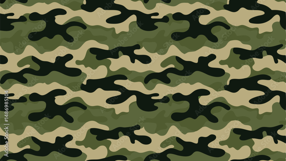 Fototapeta premium Seamless vector illustration of green camo. Military-inspired khaki texture design.