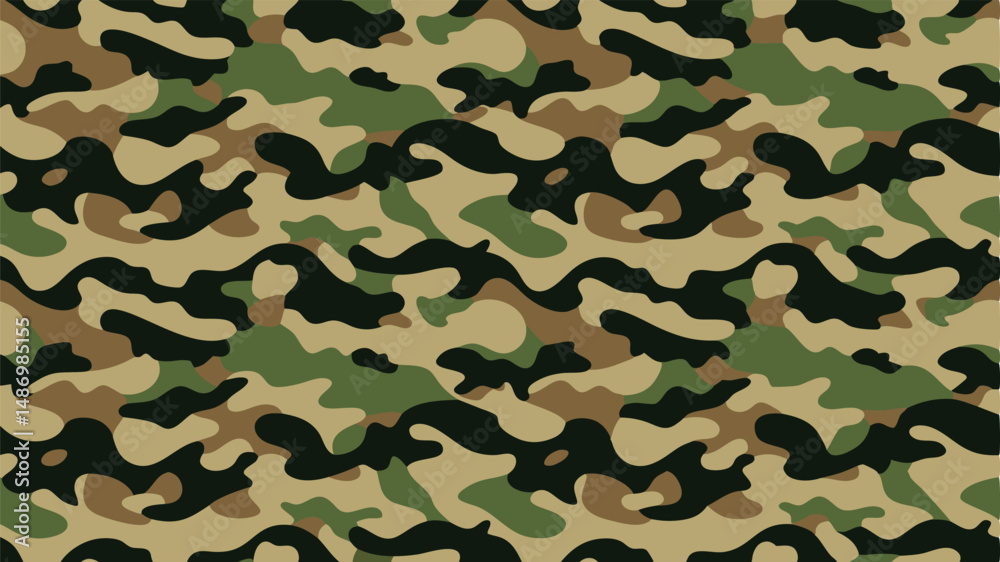 Fototapeta premium Modern camouflage repeat pattern in khaki tones. Seamless army vector texture.