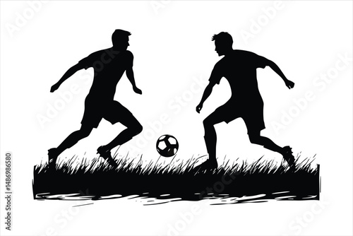 Two playing football soccer silhouette