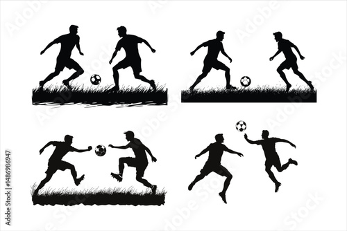 Two playing football soccer silhouette