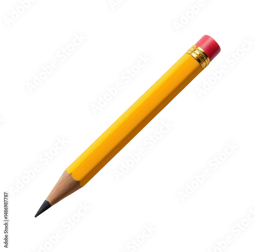 one yellow pencil on a white background, in a crisp style, with clean lines, no shadow, even lighting, high resolution