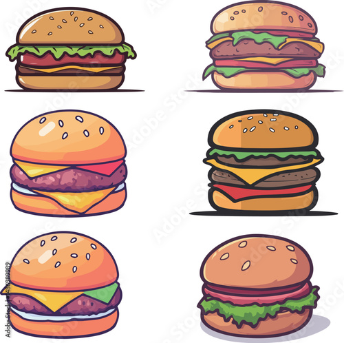 Cartoon hamburger food illustration material	

