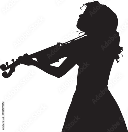 Female Violinist Playing Violin Silhouette Vector - Music, Classical, Musician