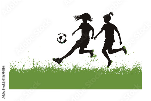 Two playing football soccer silhouette