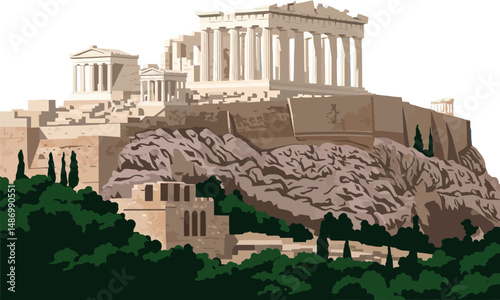 Parthenon Acropolis Athens ancient Greek landmark historic architecture vector illustration 