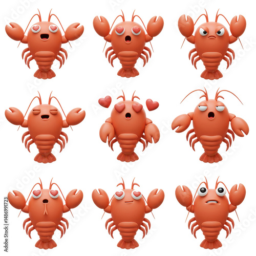 Lobster character illustrations collection in various expressions