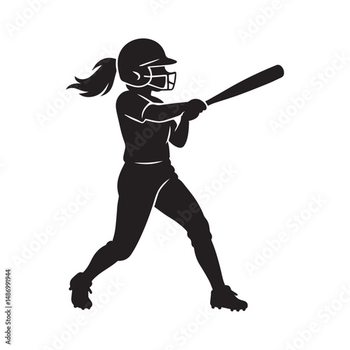 Softball player female silhouette batter concept. Silhouette