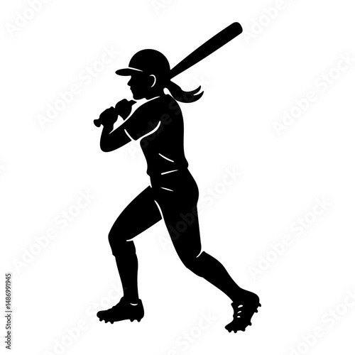 Softball player female silhouette batter concept. Female softball