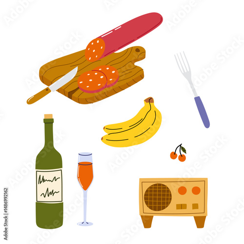 Colorful arrangement of food and drinks on a table during a casual gathering