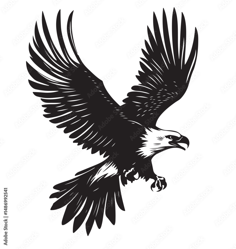 Obraz premium Drawing_of_Silhouette_of_Eagle_Landing_Illustration