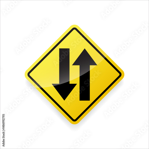Free Download Two-way traffic warning sign vector. Flat design indicating traffic flows in both directions on the road. - GFXLoad