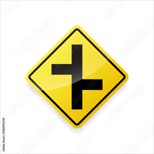 W2-7R road sign vector. Flat design indicating a narrow road or merging lane ahead.