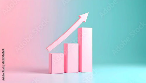 Free Download Pink Arrow Rising Over Pink Bar Graph Against Gradient Blue Background Representing Business Growth and Success - GFXLoad