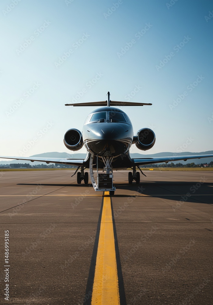 Fototapeta premium Private Jet on Runway: Sleek Design, Majestic View