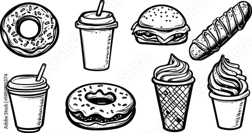 Hand drawn illustration of fast food isolated on a white background