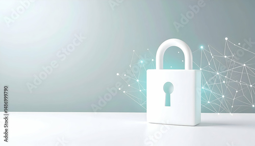 White Padlock with Cybernetic Light Trails on Light Background
