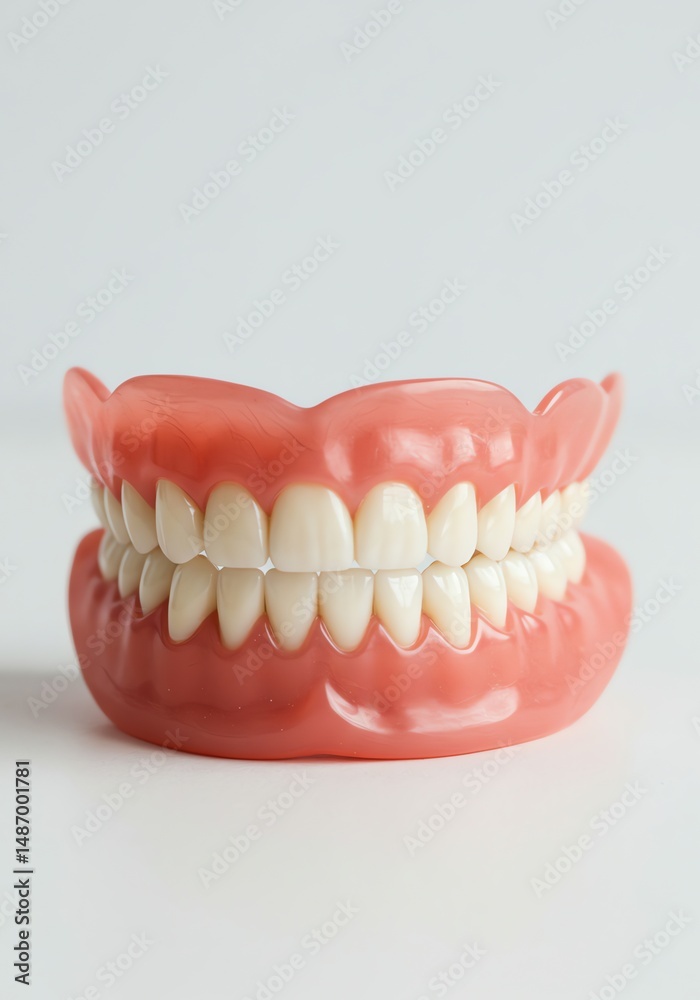 Obraz premium Complete Denture: A Realistic Pink and White Porcelain Smile