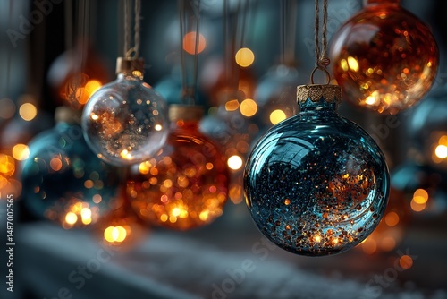 Elegant Christmas Ornaments with Lights and Glitter Detail

