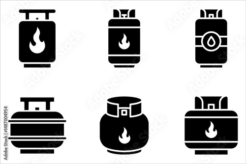gas cylinders icons set. Outline set of industrial gas cylinders vector icons on white background