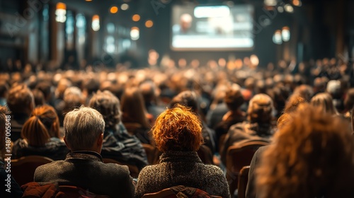 Audience Watching Presentation in Large Conference Hall


