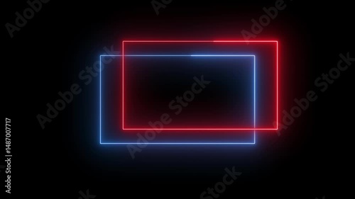 Neon glowing colorful rectangle loading icon concept animated on black background.