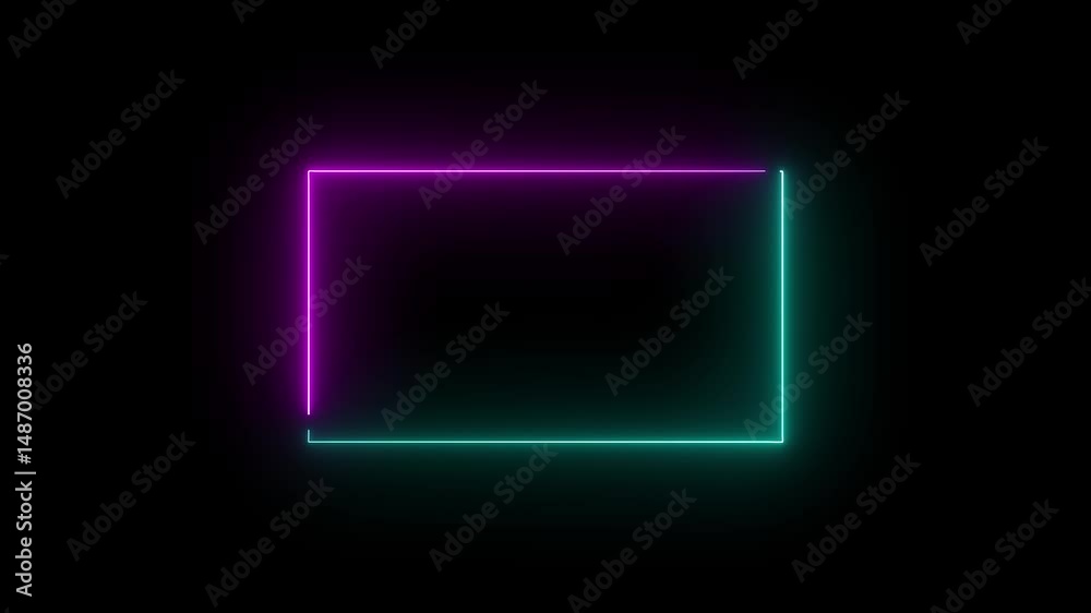 Neon glowing colorful rectangle loading icon concept animated on black background. Neon glowing colorful rectangle loading icon concept animated on black background.