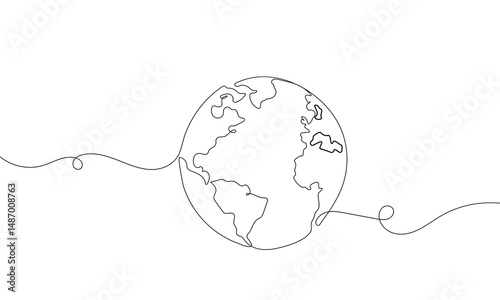 Planet Earth drawn in one continuous line with color spot. One line drawing, minimalism. Vector illustration. EPS 10 . 