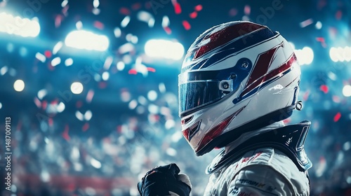 Triumphant Racer: Confetti Celebration in Victory Lane