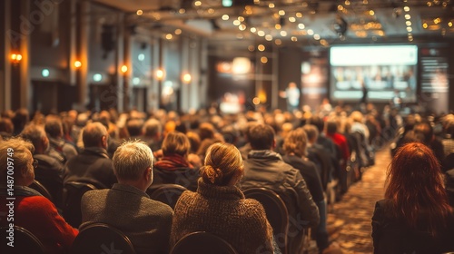Audience Watching Presentation in Large Conference Hall

