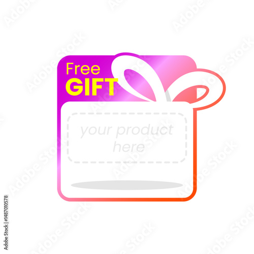 Free gift illustration with ribbon wrapped box, product placeholder, and promotional text. Perfect for marketing banners, online shops, social media, promotions, and giveaway announcements